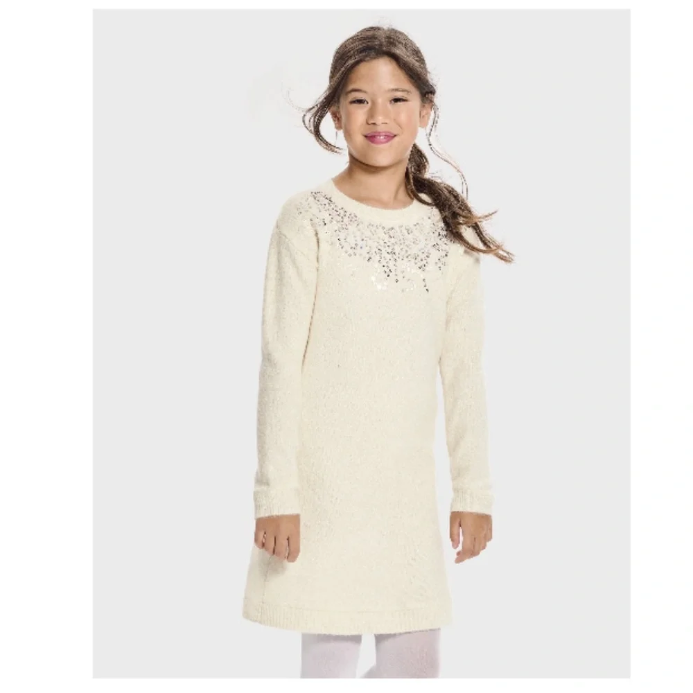 The Children’s Place Girls Cream Sequin Sweater Dress Size XL (14) NEW